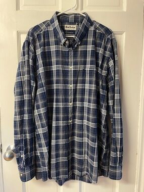 Barbour Blue and White Plaid Tailored Fit Stapleton Cotton Shirt men’s size XL